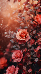 Poster - Vibrant red roses blossoming on lush rosebush, symbolizing romantic love and passion