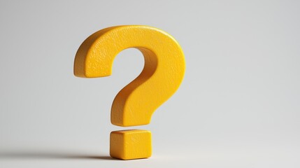 Poster - Bright yellow question mark stands on a flat surface against a neutral backdrop, symbolizing curiosity and inquiry