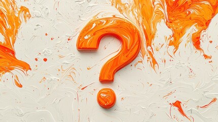 Poster - Bright orange question mark stands out against a vibrant paint background