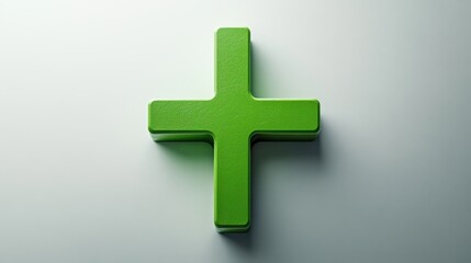 Poster - Bold green plus sign against a minimalistic gray background in a contemporary style design