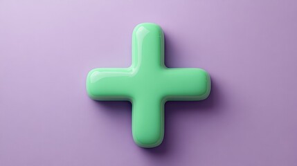 Poster - Striking green plus sign against a soft purple background