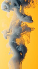 Poster - Gentle flowing smoke intertwines against a vibrant yellow backdrop creating captivating patterns