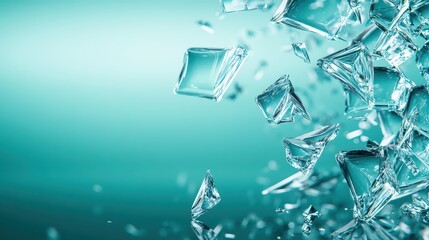 Poster - Shattered glass pieces create a striking visual contrast against a soft turquoise background
