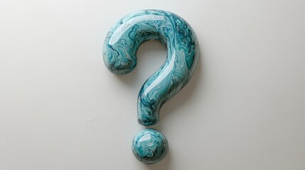 Poster - Glossy turquoise question mark with subtle shadow on a neutral background for artistic exploration
