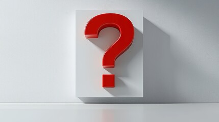 Poster - Bright red question mark on a white background indicating uncertainty and inquiry in a modern setting