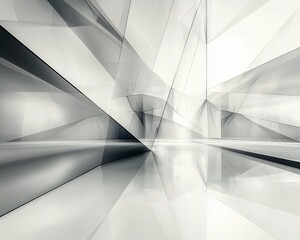 Canvas Print - abstract grayscale geometric interior with reflective floor and walls.