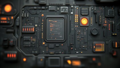 Poster - Futuristic Circuit Board, CPU Chip Technology Background, Motherboard, Electronic Components