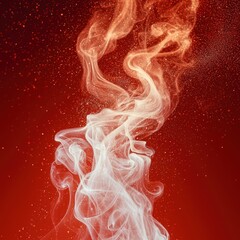 Poster - Swirling white smoke tendrils dance against a vibrant red background creating an ethereal atmosphere