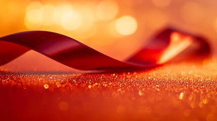 Aufkleber - Vibrant red ribbon on a sparkling golden background for Valentine's Day celebration