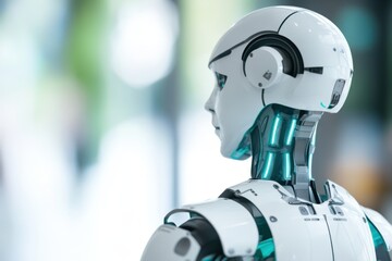 Poster - Modern humanoid robot showcasing advanced technology in an urban setting