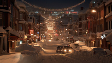 Wall Mural - Traffic in snowy city.