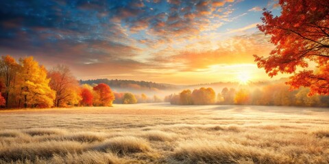 Wall Mural - Golden Hour Sunrise over Autumnal Field and Forest