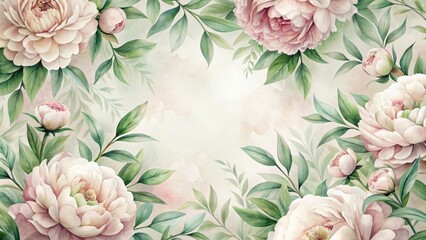 Wall Mural - Elegant Watercolor Peonies and Greenery Frame for Wedding Invitations or Decorative Prints