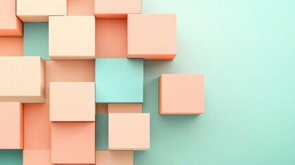 Poster - Creative arrangement of colorful cubes in a minimalist studio setting abstract art soft pastel palette aerial view modern design