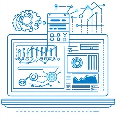 Poster - Laptop Displaying Data Analytics And Gear Mechanisms