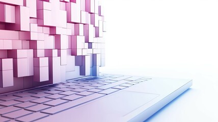 Poster - Abstract Digital Design with 3D Cubes Emanating from Laptop Keyboard
