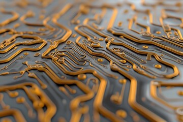 Poster - Close-up View of Abstract Circuit Board Design with Gold and Gray Colors