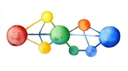 Poster - Colorful Abstract Watercolor Representation of Molecular Structure and Connections