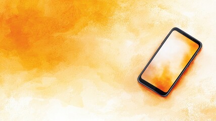 Poster - Modern Smartphone on Vibrant Orange Abstract Background with Soft Texture