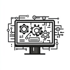 Poster - Computer Screen Displaying Interconnected Gears and Circuits