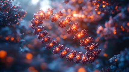Poster - Artistic macro of an illuminated botanical-like structure, glowing with vibrant light in a dreamy, abstract setting