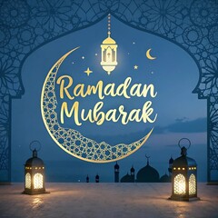 Leinwandbilder - Ramadan Mubarak greeting card featuring elegant designs and warm wishes for the holy month of Ramadan.