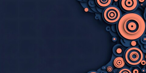 Fototapete - Pink and blue layered circles create a dynamic visual effect, forming an abstract composition on a dark blue background