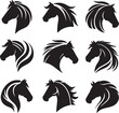 © Cretovi - Horse head vector black silhouette lineart logo icon bundle, animal isolated on white background collection, creative minimal clean detail editable set