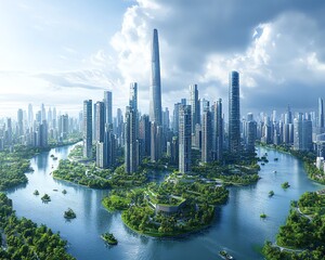 Leinwandbilder - Innovative global future A world with interconnected smart cities, renewable energy, and technology that enhances daily life for everyone