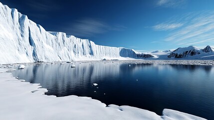 Wall Mural - A large body of water surrounded by snow covered mountains