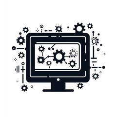 Poster - Computer Screen Displaying Interconnected Gears Representing System Processes