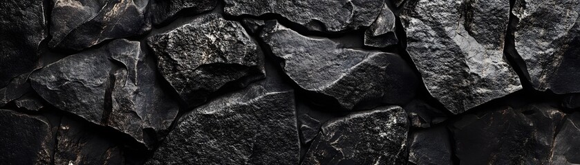 Poster - Dark Irregular Shaped Stones Form A Wall