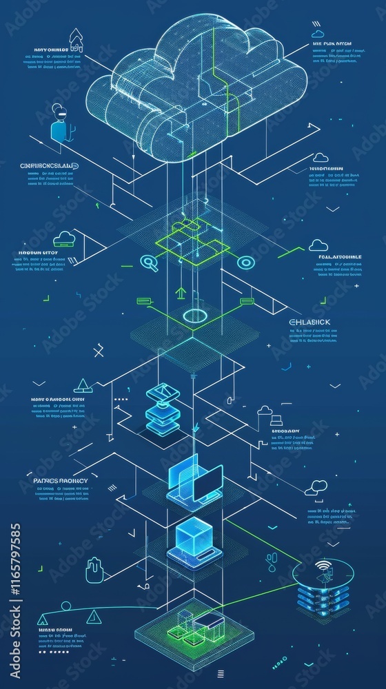 Cloud architecture blueprint, layered diagram with infrastructure ...