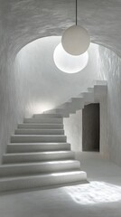 Wall Mural - Elegant interior staircase with modern design and natural light in minimalist space