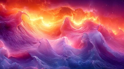 Poster - Abstract, fiery waves in vibrant shades of orange, pink, and purple, evoking energy and motion