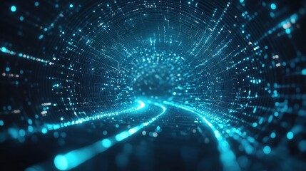 Aufkleber - Abstract futuristic background with blue glowing light speed lines and geometric shapes, vector illustration design element for a technology concept. illustration on a black color background