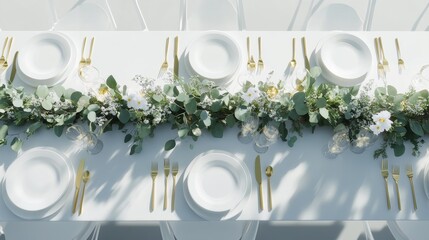 Wall Mural - Elegant dining table setup with greenery and candles for a special occasion in a bright room