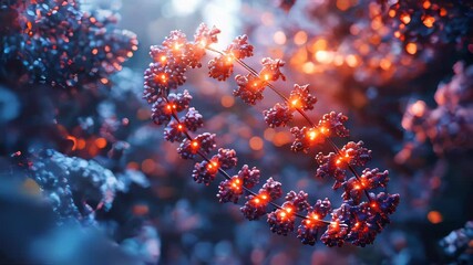 Poster - Artistic macro of an illuminated botanical-like structure, glowing with vibrant light in a dreamy, abstract setting