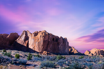 Wall Mural - view from road trip at sunset skyline and landscape of red sandstone