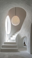 Wall Mural - Elegant interior staircase with modern design and natural light in minimalist space