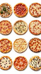 Wall Mural - A Visual Feast of Diverse Pizza Creations: A Culinary Journey Through Delicious Toppings and Baked Perfection