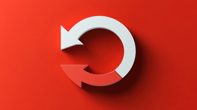 Circular refresh symbol on a vibrant red background, modern design.