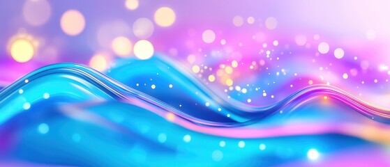 Wall Mural - Colorful abstract waves with bokeh lights in a vibrant gradient background.