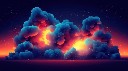 Wall Mural - Colorful clouds illuminated by a fiery sunset in a vivid and vibrant atmosphere.