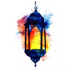 Wall Mural - Watercolor Painting of an Ornate Hanging Lantern with Vibrant Colors.