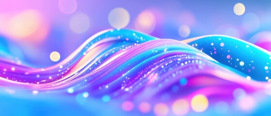 Wall Mural - Colorful waves of blue and pink with sparkling lights on a soft background.