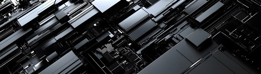 Poster - Abstract Black Geometric Block Structure Design