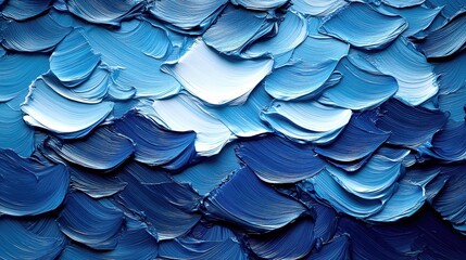Wall Mural - Textured blue paint strokes creating a layered wave effect, white isolate background.