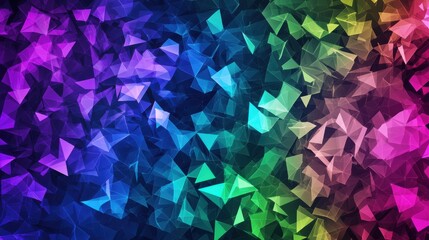 Aufkleber - A vibrant, abstract background featuring a blend of colorful triangular shapes in blue, purple, green, and pink hues.