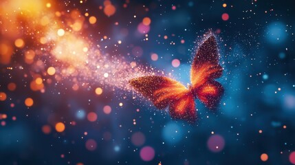 Poster - A vibrant butterfly emerges against a colorful, sparkling background, symbolizing transformation and beauty.